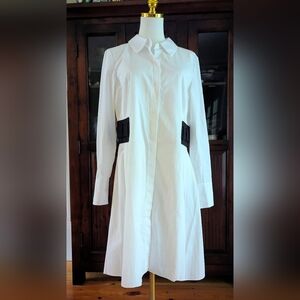 EUC Size 8 Partow White Cotton Shirt Dress with Black Waist Detail – Made in USA